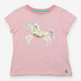 T-Shirt Pink Stripe Sequin Unicorn Applique