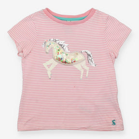 T-Shirt Pink Stripe Sequin Unicorn Applique