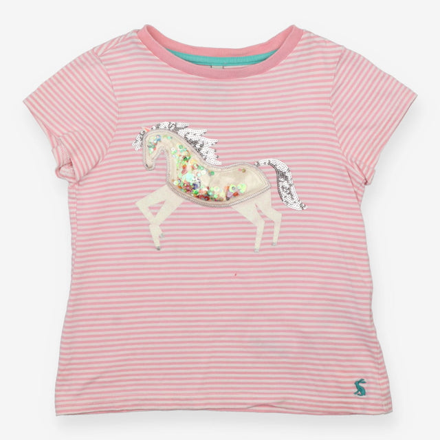 T-Shirt Pink Stripe Sequin Unicorn Applique
