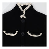 Cardigan Jacket Black Merino Wool Crochet Trim