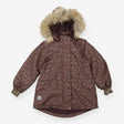 Puffer Coat with faux Fur and Purple Floral Patter