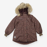 Puffer Coat with faux Fur and Purple Floral Patter