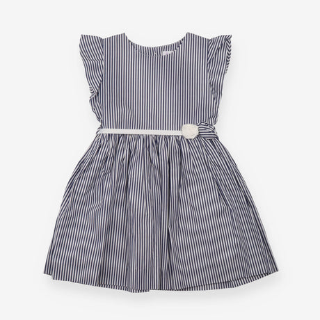 White and Blue Striped Dress with Rose Belt