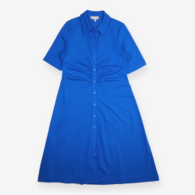 Midi Dress Blue Paisley Ponte Ruched Shirt Collar