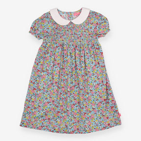 Collared Woven Dress Blue Ditsy Floral Pink 