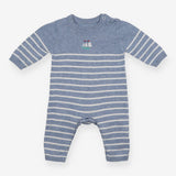 Romper blue stripe knit sail boat
