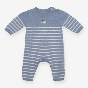 Romper blue stripe knit sail boat