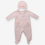 Pink Velour Sleepsuit + Hat - Laura Ashley