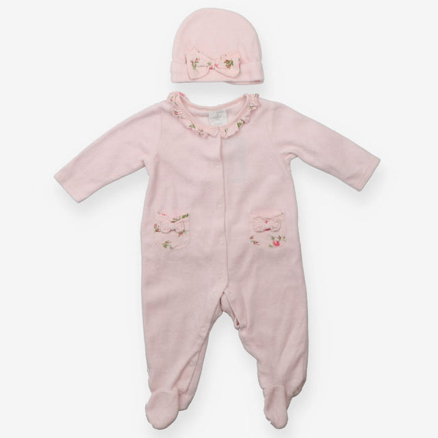 Pink Velour Sleepsuit + Hat - Laura Ashley