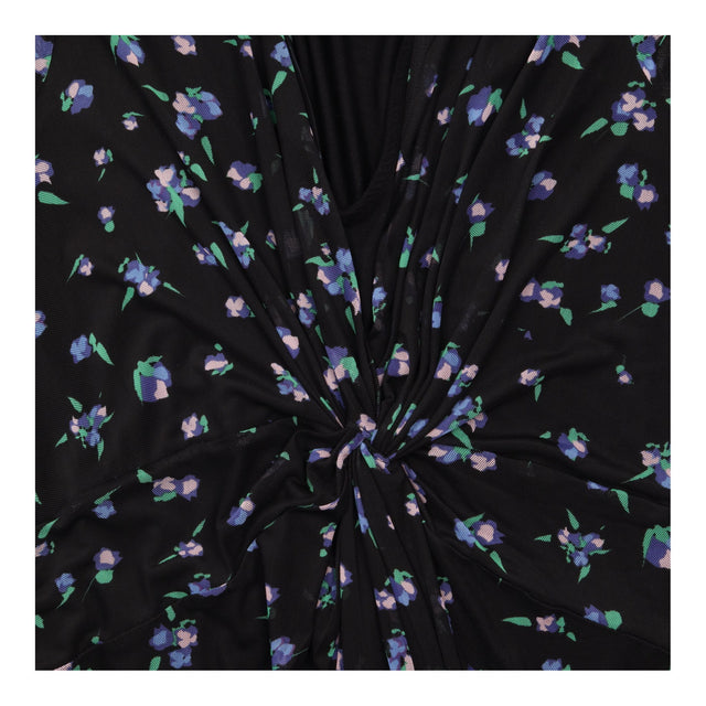 Dress Black Floral Maxi V-Neck Front Twist Long Sl