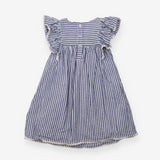 Dress blue white stripe seersucker frill sleeves