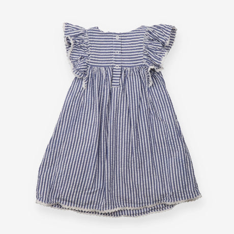 Dress blue white stripe seersucker frill sleeves
