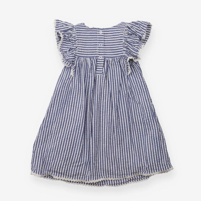 Dress blue white stripe seersucker frill sleeves