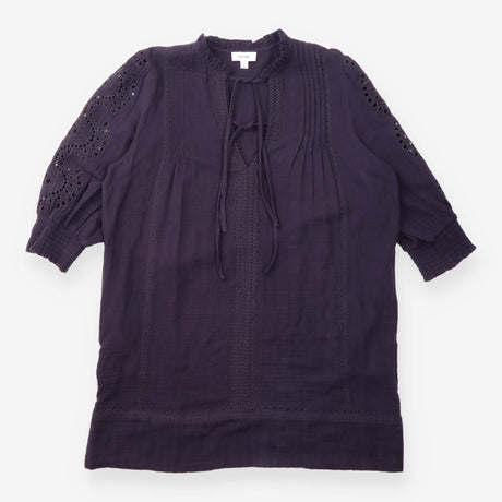 Mini Dress in Navy Cotton Cheesecloth with Broderi