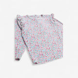 T-Shirt Long Sleeve Ditsy Floral with Frilly Shoul