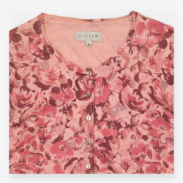 Floral Silk Blend Button Front Cardigan