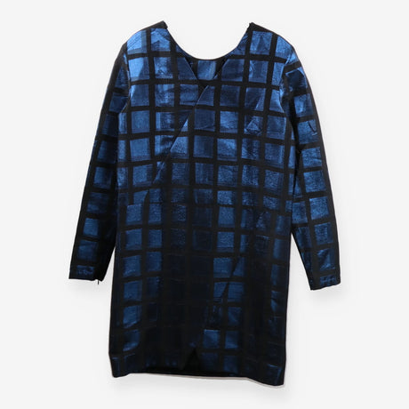 Kenzo Metallic Blue‑Black Jacquard Dress – Sculptu