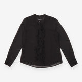 Karen Millen Black Sheer Ruffle Front Long Sleeve 