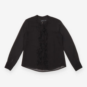 Karen Millen Black Sheer Ruffle Front Long Sleeve 
