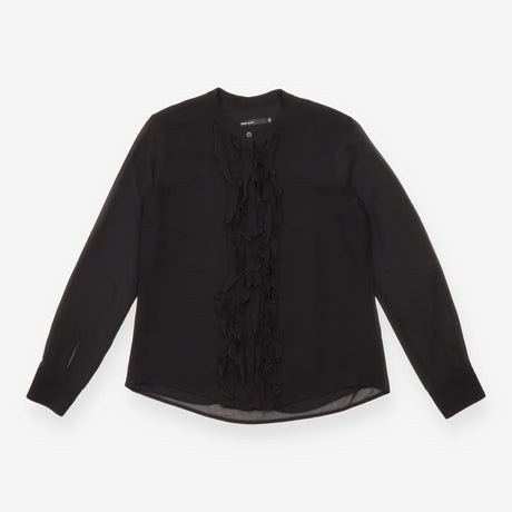Karen Millen Black Sheer Ruffle Front Long Sleeve 