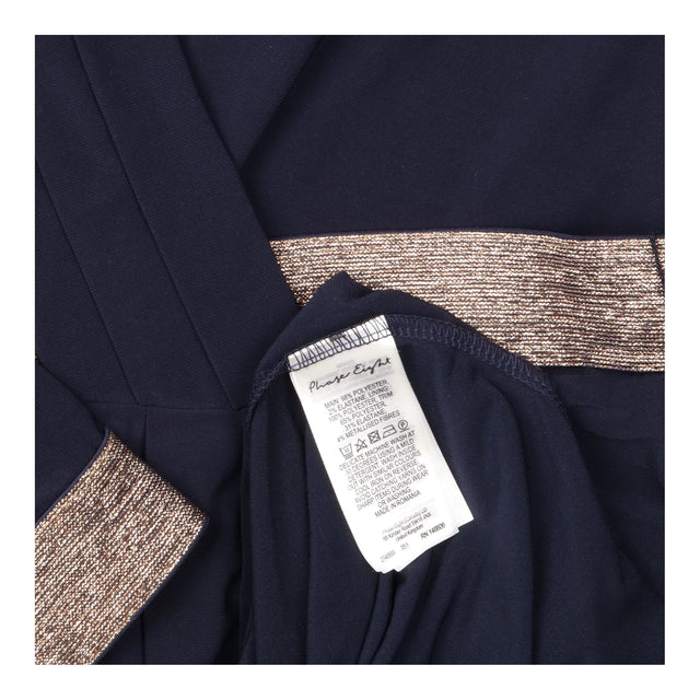 Maxi Dress Navy Gold Trim Wrap Front Long Sleeve