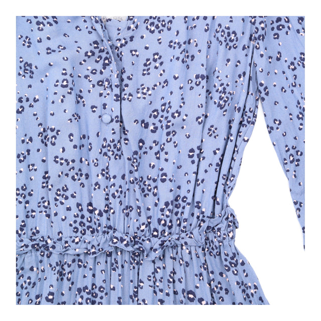 Blue Leopard Print Frill Waist Midi Dress