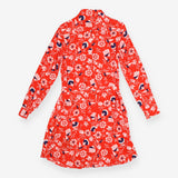 Red Floral Midi Dress with Wrap Front and Long Sle