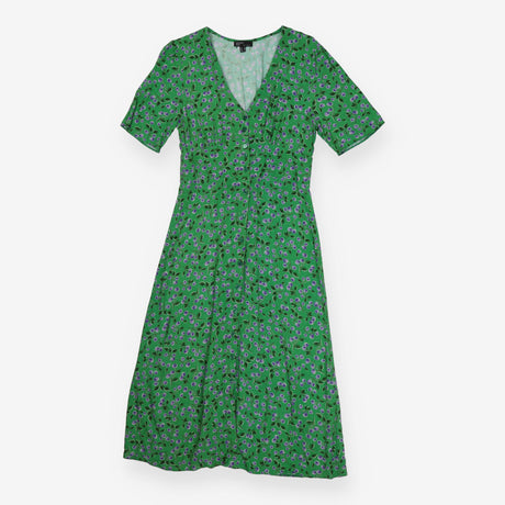 Maxi Dress Green Purple Berry Print Button Front