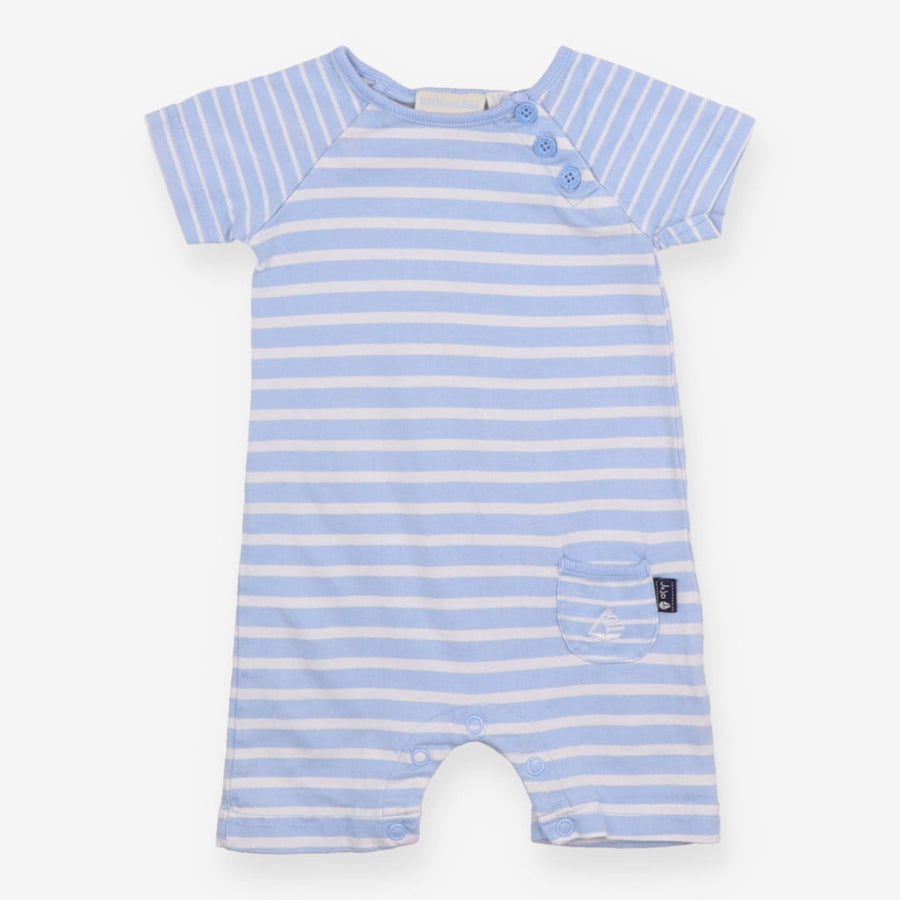 Romper Blue Stripe with Sailing Boat Pocket Appliq