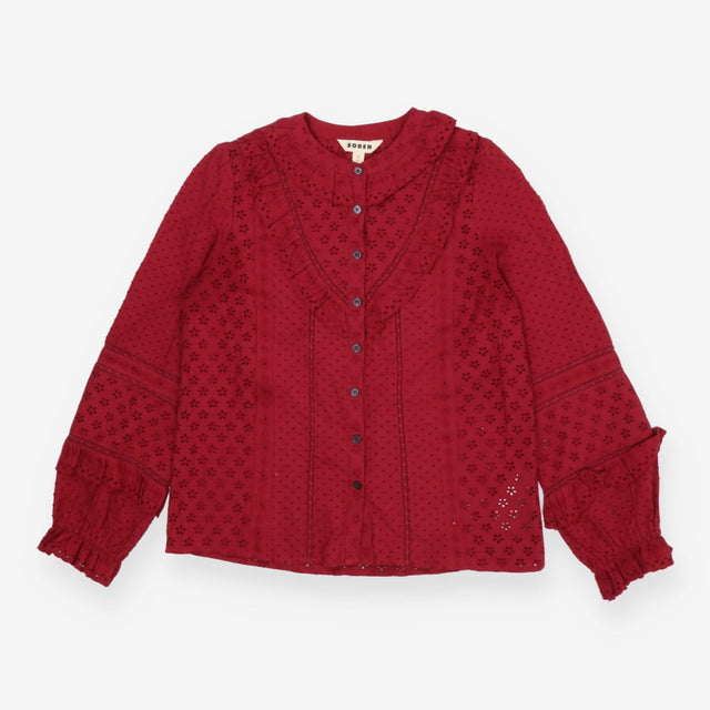 Ruby Red Broderie Ruffle Top Cotton