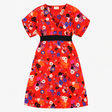 Red Multicoloured Floral Print V-Neck Midi Dress