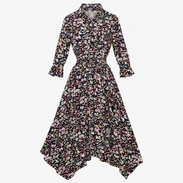 Hush Black Multicolour Floral Print Shirred Waist 