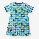 Dress SS jersey white elephants blue green