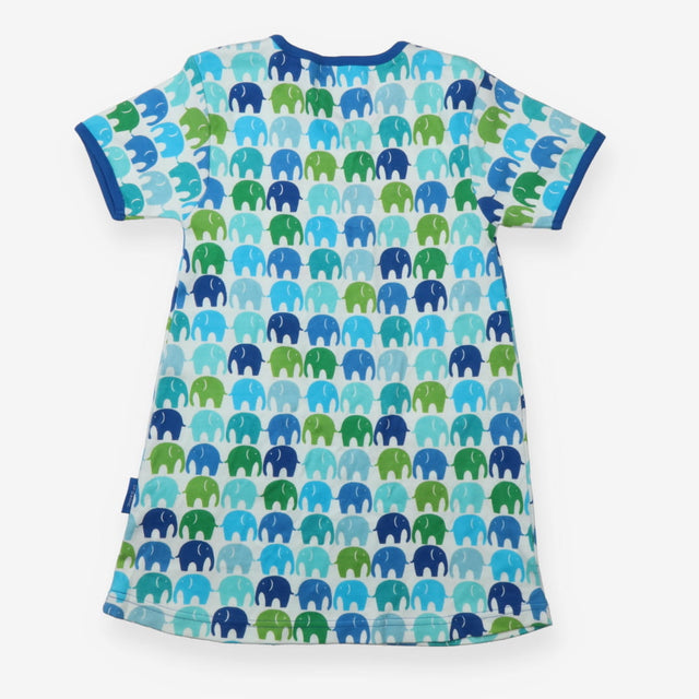 Dress SS jersey white elephants blue green