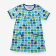 Dress SS jersey white elephants blue green