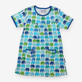 Dress SS jersey white elephants blue green