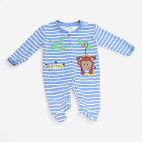 Sleepsuit Blue and White Stripe Monkey and Bananas