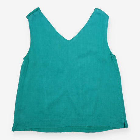 Sleeveless Top Jade Green V-Neck Button Shoulder P