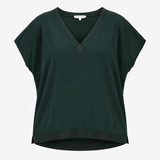 Top Dark Green V Neck Short Sleeve High Low Hem