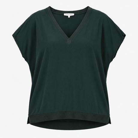 Top Dark Green V Neck Short Sleeve High Low Hem