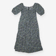 Midi Dress Black Ditsy Floral Print Ruched Front