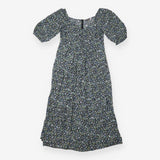 Midi Dress Black Ditsy Floral Print Ruched Front