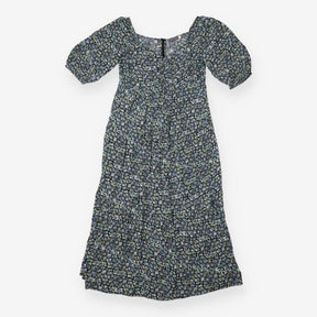 Midi Dress Black Ditsy Floral Print Ruched Front
