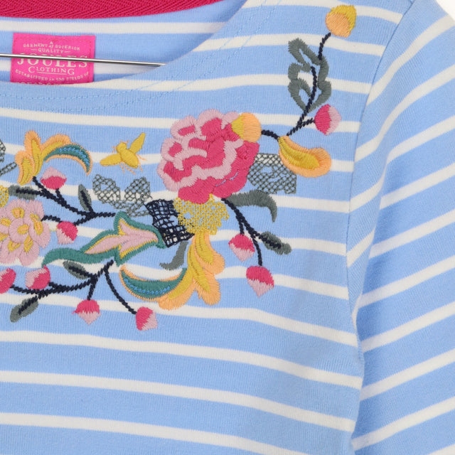 Blue Stripe Cotton Midi Dress Floral Bee Embroider