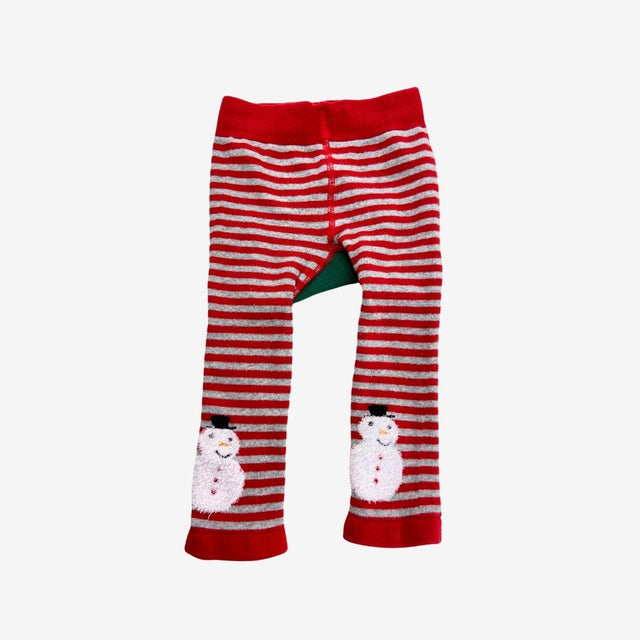 Grey white red stripe reindeer knit leggings