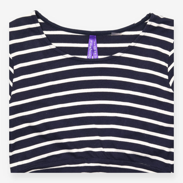 Navy Striped Empire Waist 3/4 Sleeve Maternity Dre