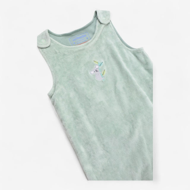 Footed romper green velour with koala 