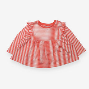 Coral Striped LS Tunic with Frill Shoulders