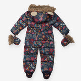 Pram suit with Mittens Blue Paisley flower Print 