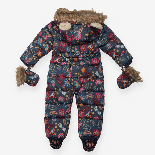 Pram suit with Mittens Blue Paisley flower Print 